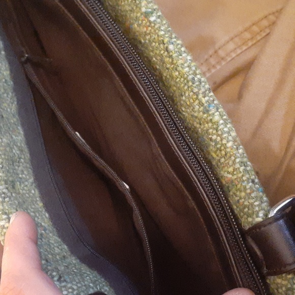 VTG Ann Taylor Loft Woman's Wool Blend Handbag Moss Green/Chocolate Purse EUC - Picture 8 of 9